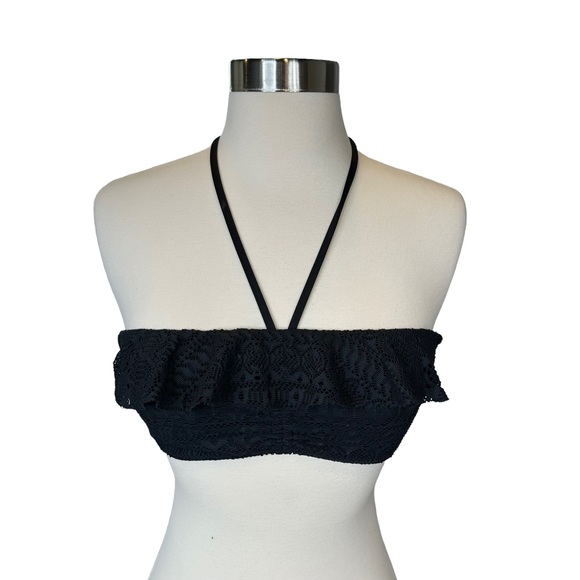 Ralph Lauren Bikini Top Womens Strapless Halter Crochet Light Padded Black Small - Picture 1 of 12